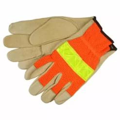 No Brand Pigskin Hi-Vis Mesh Back Work Gloves Height Safety