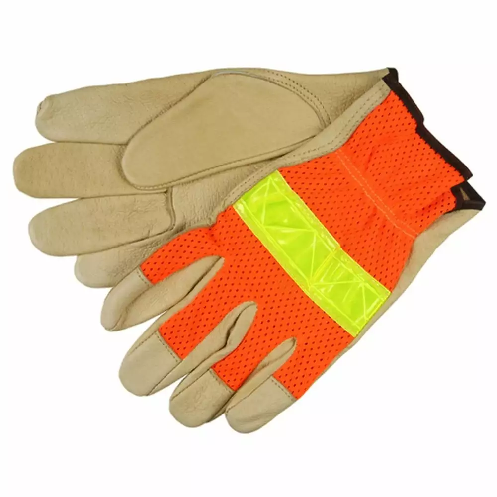 No Brand Pigskin Hi-Vis Mesh Back Work Gloves Height Safety 3 No Brand Pigskin Hi-Vis Mesh Back Work Gloves Height Safety